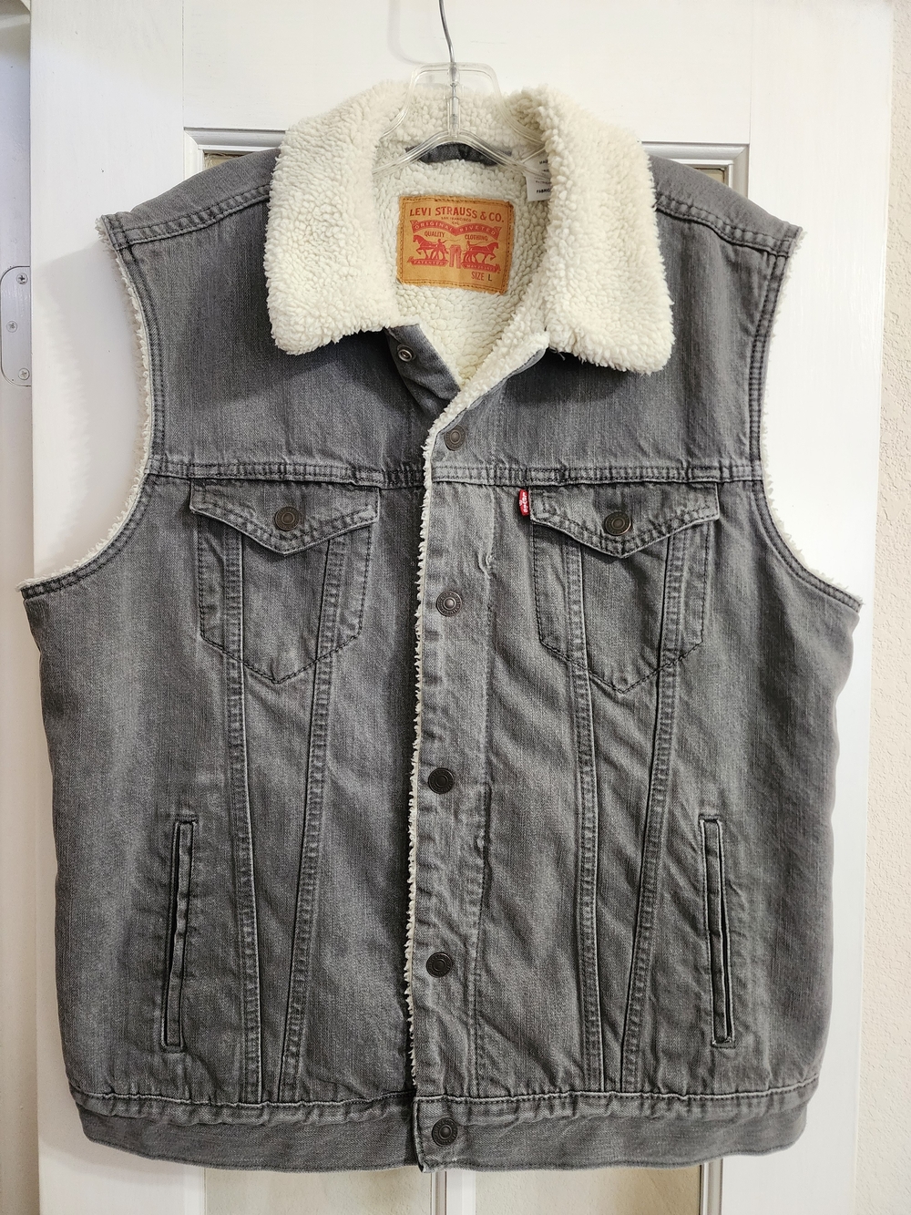 Levi's Men's Gray Sherpa Lined Denim Trucker Vest Size L